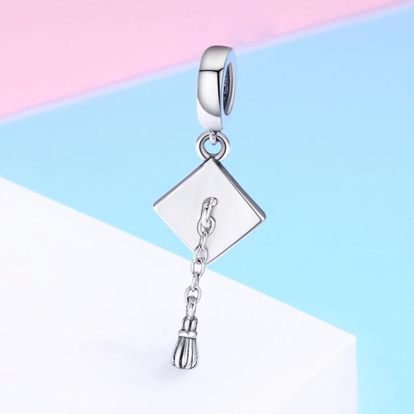 Graduation Mortar Board  Sterling Silver Bead Charm Pendant Bracelet Necklace