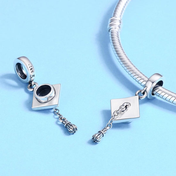 Graduation Mortar Board  Sterling Silver Bead Charm Pendant Bracelet Necklace