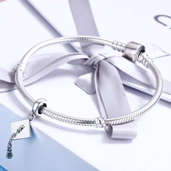Graduation Mortar Board  Sterling Silver Bead Charm Pendant Bracelet Necklace