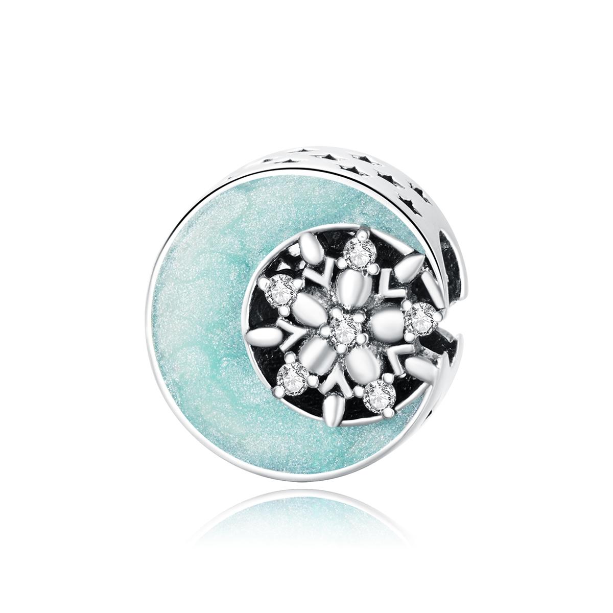 Snowflake Moon Enamel Sterling Silver Zircon CZ Bead Charm Bracelet Necklace