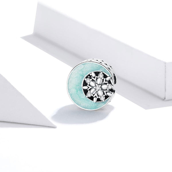 Snowflake Moon Enamel Sterling Silver Zircon CZ Bead Charm Bracelet Necklace