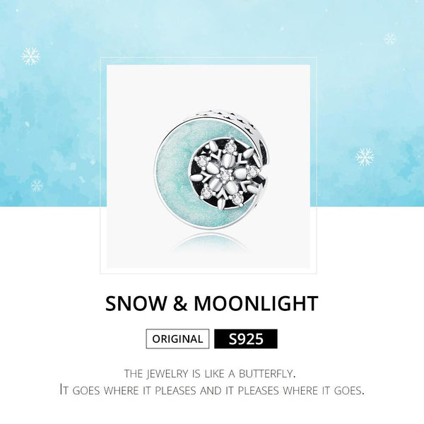 Snowflake Moon Enamel Sterling Silver Zircon CZ Bead Charm Bracelet Necklace