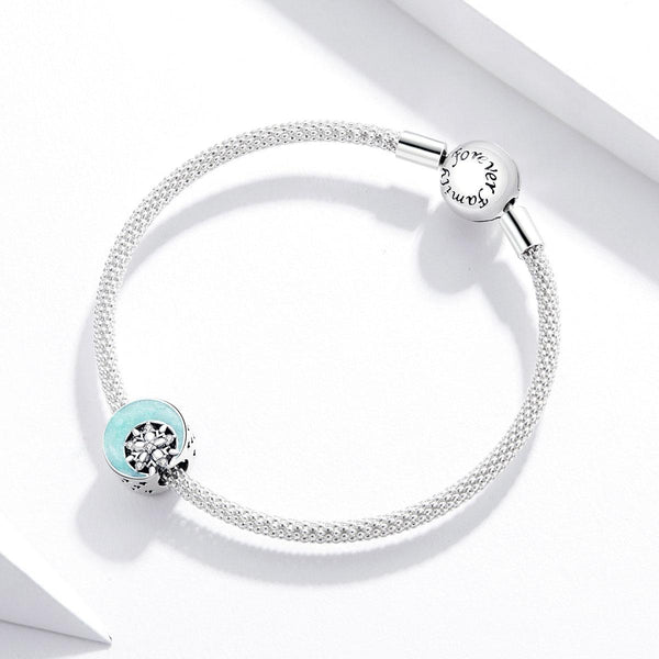 Snowflake Moon Enamel Sterling Silver Zircon CZ Bead Charm Bracelet Necklace