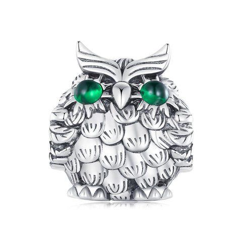 Owl Sterling Silver Zircon CZ Bead Charm Pendant Bracelet Necklace
