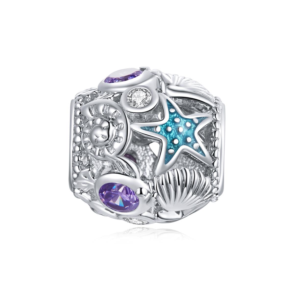 Starfish Shells Enamel  Sterling Silver Zircon CZ Spacer Bead Charm Bracelet Necklace