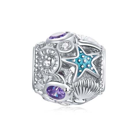 Starfish Shells Enamel  Sterling Silver Zircon CZ Spacer Bead Charm Bracelet Necklace