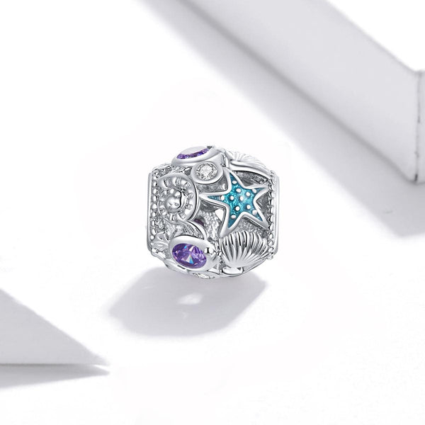Starfish Shells Enamel  Sterling Silver Zircon CZ Spacer Bead Charm Bracelet Necklace