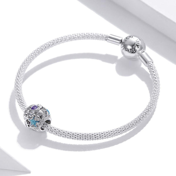 Starfish Shells Enamel  Sterling Silver Zircon CZ Spacer Bead Charm Bracelet Necklace