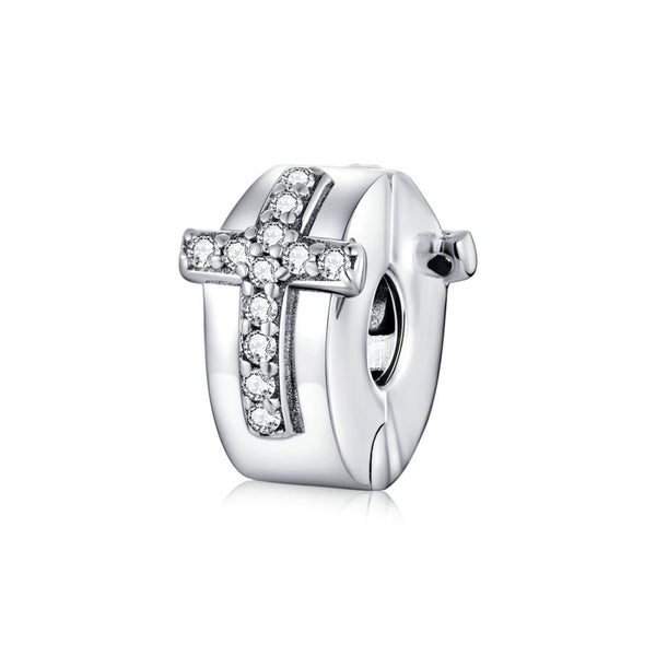 Cross Sterling Silver CZ Buckle Clip Bead Charm Pendant Bracelet Necklace