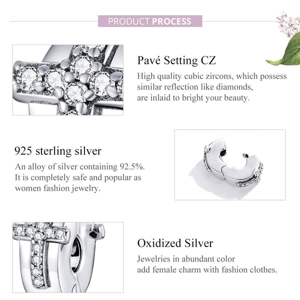 Cross Sterling Silver CZ Buckle Clip Bead Charm Pendant Bracelet Necklace