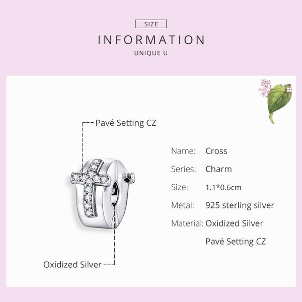 Cross Sterling Silver CZ Buckle Clip Bead Charm Pendant Bracelet Necklace