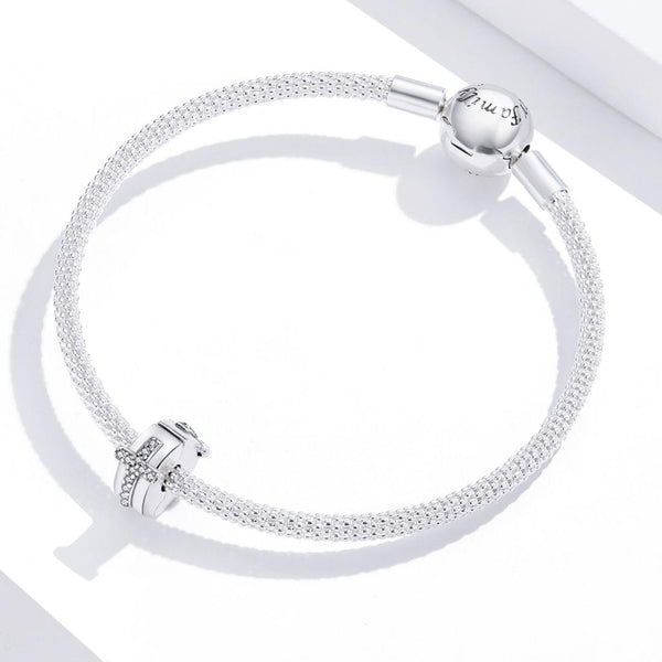 Cross Sterling Silver CZ Buckle Clip Bead Charm Pendant Bracelet Necklace