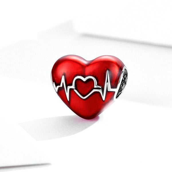 Heartbeat Heart Nurse Doctor Enamel Sterling Silver Bead Charm Bracelet Necklace