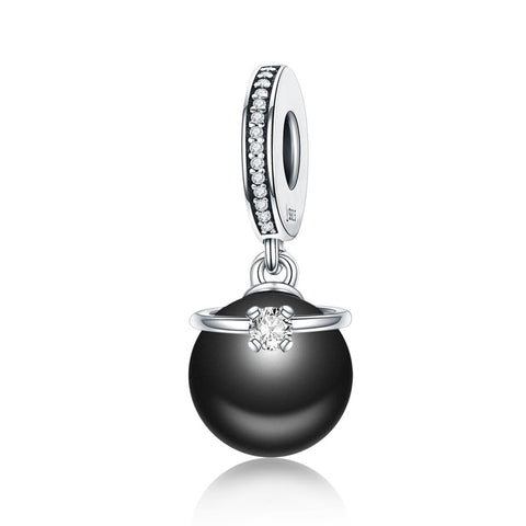 Faux Black Pearl Sterling Silver Zircon CZ Bead Charm Pendant Bracelet Necklace
