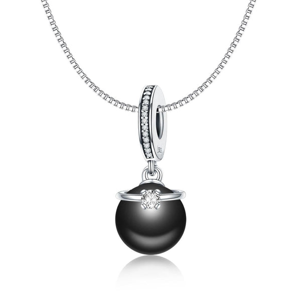 Faux Black Pearl Sterling Silver Zircon CZ Bead Charm Pendant Bracelet Necklace