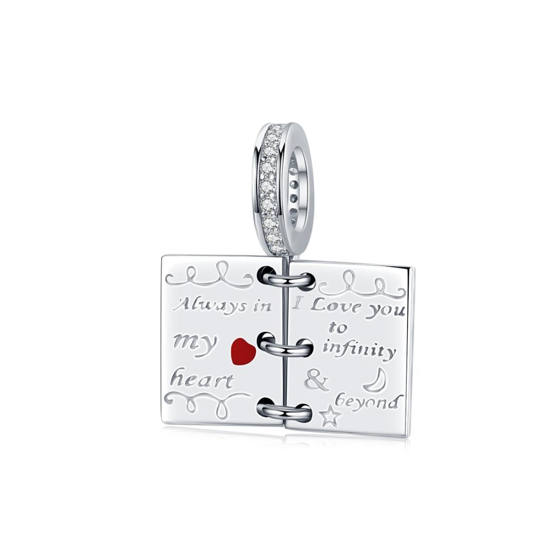 Always In My Heart Love Letter Sterling Silver CZ Bead Charm Bracelet Necklace
