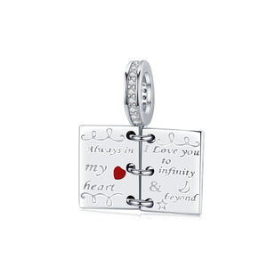 Always In My Heart Love Letter Sterling Silver CZ Bead Charm Bracelet Necklace