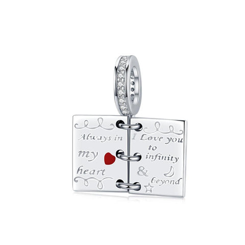 Always In My Heart Love Letter Sterling Silver CZ Bead Charm Bracelet Necklace