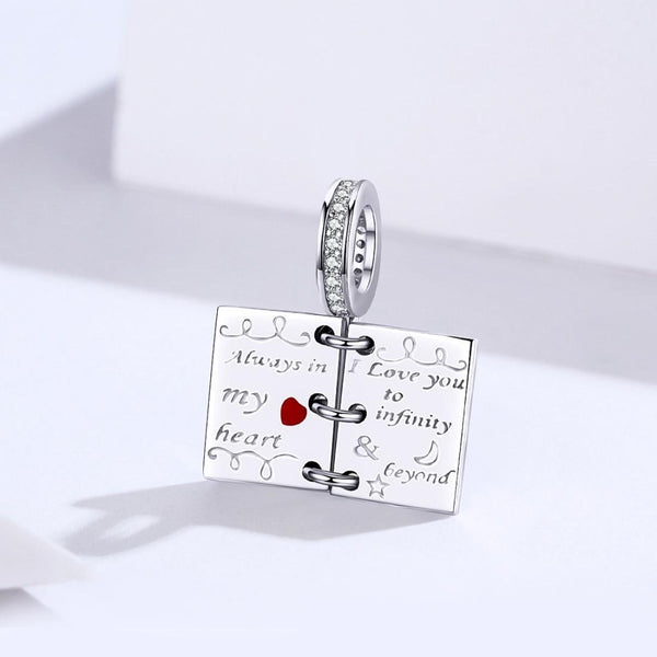 Always In My Heart Love Letter Sterling Silver CZ Bead Charm Bracelet Necklace