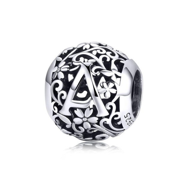 A Initial Letter Sterling Silver Spacer Bead Charm Bracelet Necklace Pendant