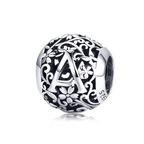 A Initial Letter Sterling Silver Spacer Bead Charm Bracelet Necklace Pendant