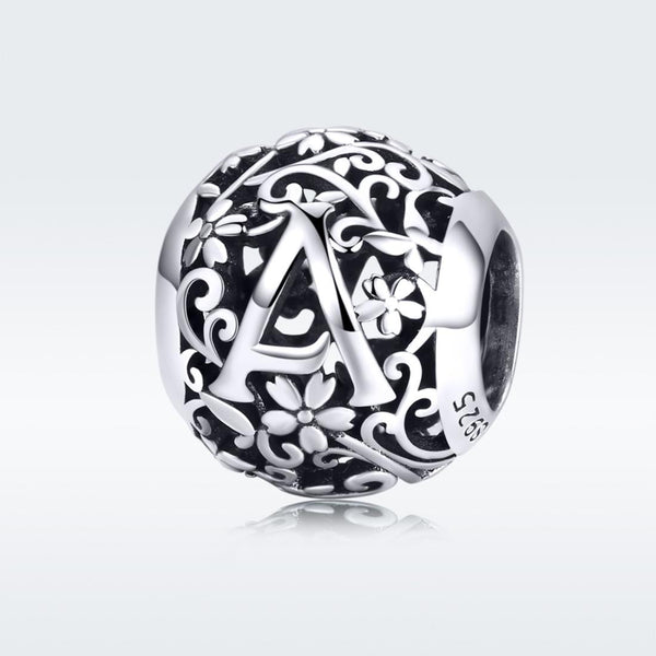 A Initial Letter Sterling Silver Spacer Bead Charm Bracelet Necklace Pendant