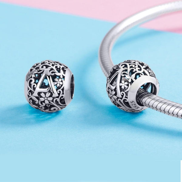 A Initial Letter Sterling Silver Spacer Bead Charm Bracelet Necklace Pendant