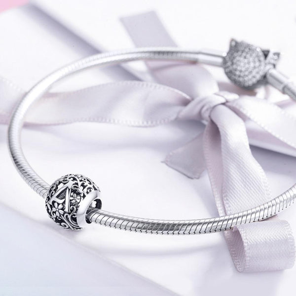 A Initial Letter Sterling Silver Spacer Bead Charm Bracelet Necklace Pendant