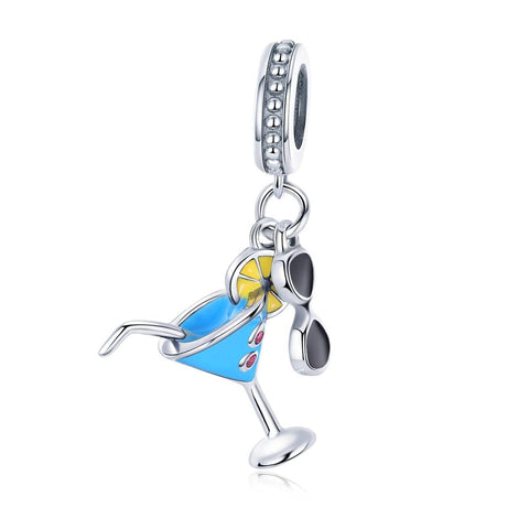 Cocktail Sunglasses Enamel Sterling Silver Bead Charm Bracelet Necklace Pendant
