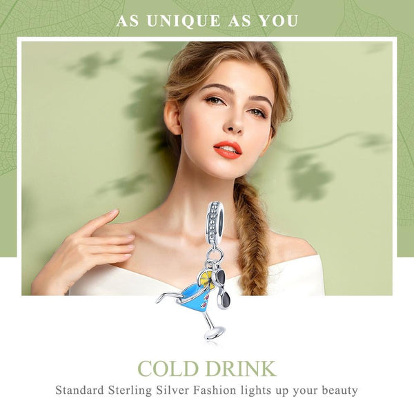 Cocktail Sunglasses Enamel Sterling Silver Bead Charm Bracelet Necklace Pendant