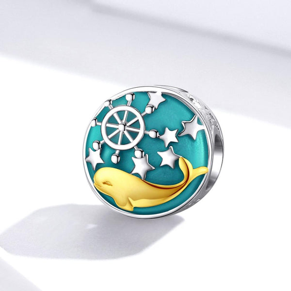 Golden Whale Sea Stars Enamel Sterling Silver Bead Charm Bracelet Necklace