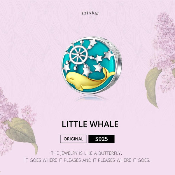 Golden Whale Sea Stars Enamel Sterling Silver Bead Charm Bracelet Necklace