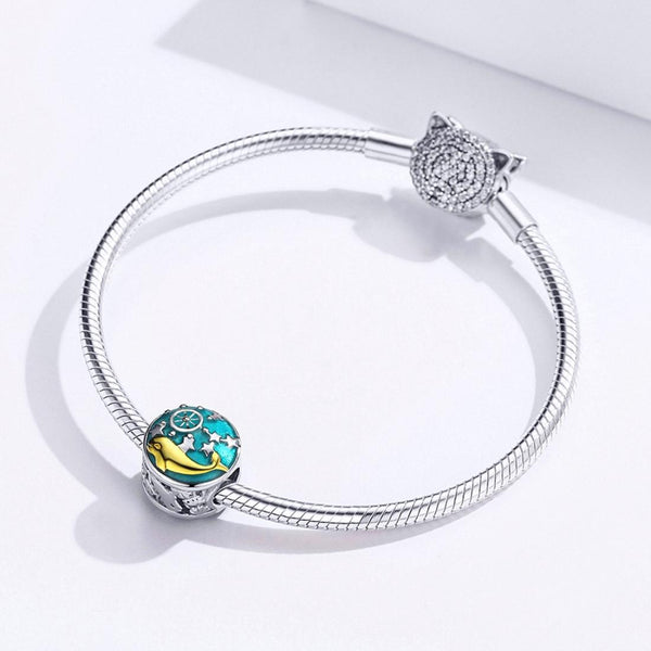 Golden Whale Sea Stars Enamel Sterling Silver Bead Charm Bracelet Necklace