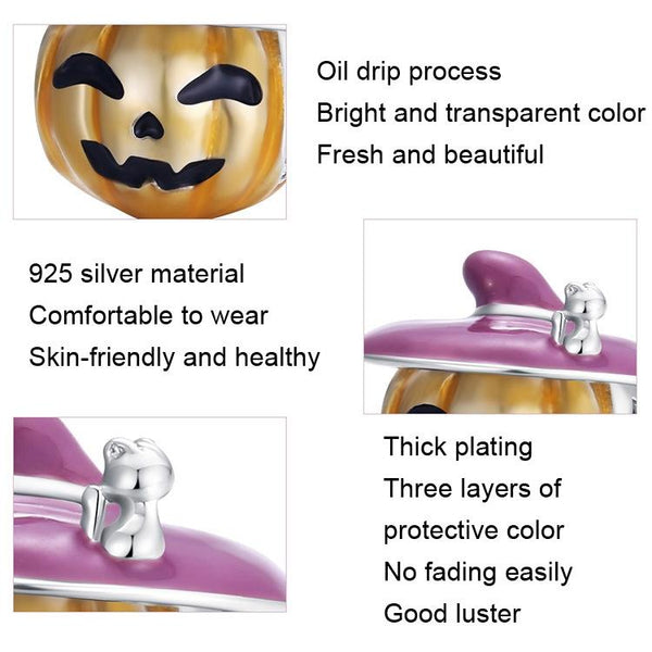 Halloween Pumpkin Enamel Sterling Silver Bead Charm Pendant Bracelet Necklace