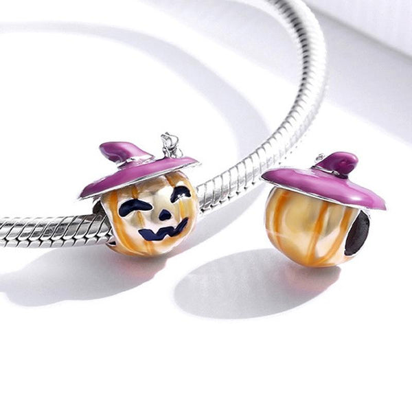 Halloween Pumpkin Enamel Sterling Silver Bead Charm Pendant Bracelet Necklace