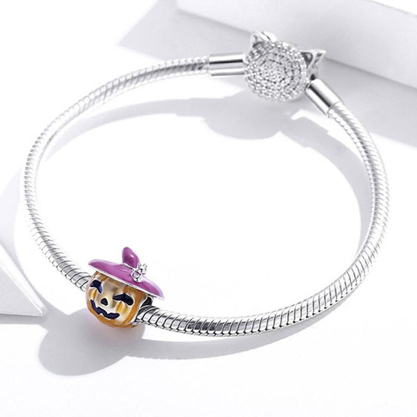 Halloween Pumpkin Enamel Sterling Silver Bead Charm Pendant Bracelet Necklace