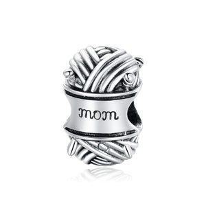 Knitting Mom Ball Of Wool Sterling Silver Zircon CZ Bead Charm Bracelet Necklace