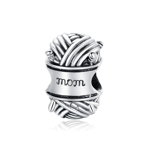 Knitting Mom Ball Of Wool Sterling Silver Zircon CZ Bead Charm Bracelet Necklace