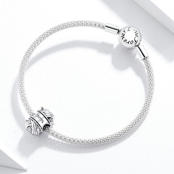 Knitting Mom Ball Of Wool Sterling Silver Zircon CZ Bead Charm Bracelet Necklace