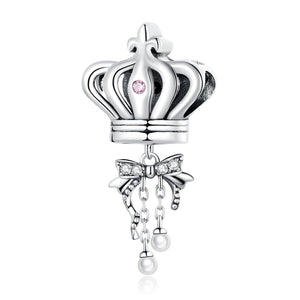 Crown Box Sterling Silver Zircon CZ Bead Charm Bracelet Necklace