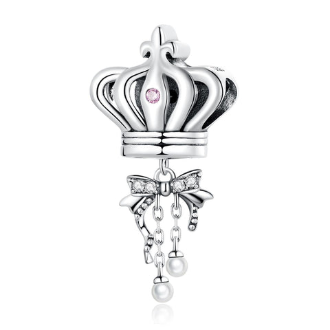 Crown Box Sterling Silver Zircon CZ Bead Charm Bracelet Necklace