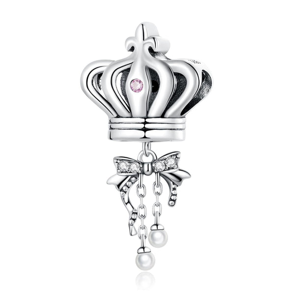 Crown Box Sterling Silver Zircon CZ Bead Charm Bracelet Necklace