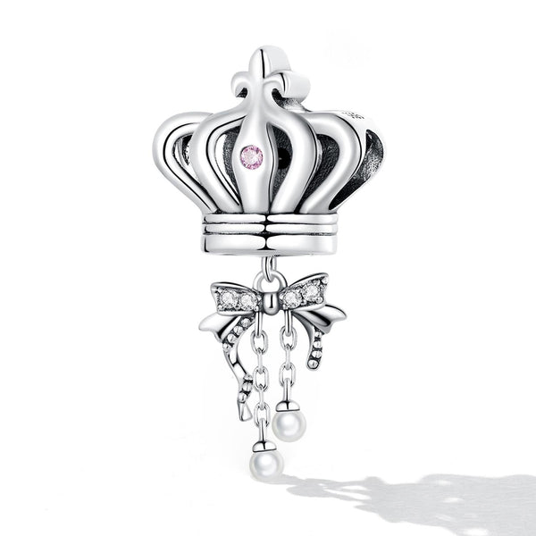 Crown Box Sterling Silver Zircon CZ Bead Charm Bracelet Necklace