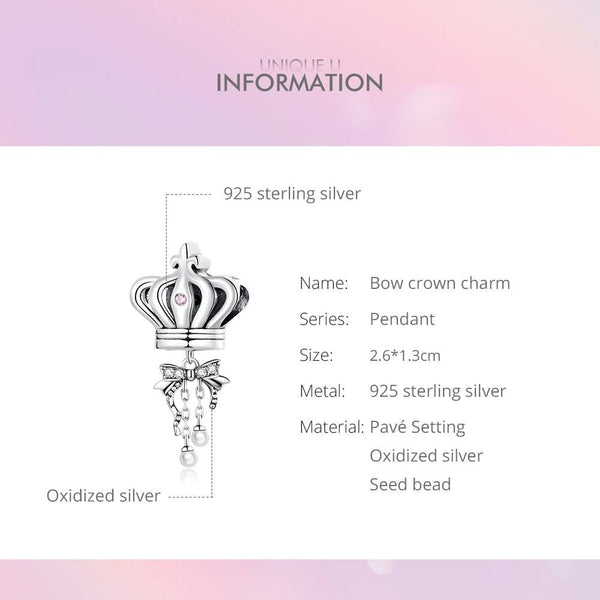 Crown Box Sterling Silver Zircon CZ Bead Charm Bracelet Necklace