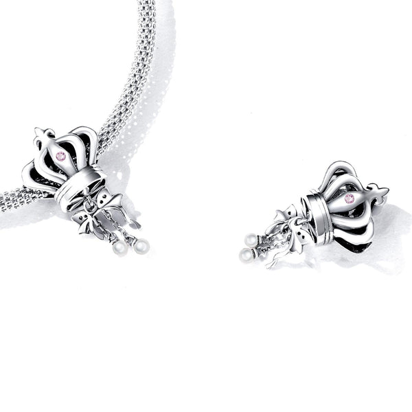 Crown Box Sterling Silver Zircon CZ Bead Charm Bracelet Necklace