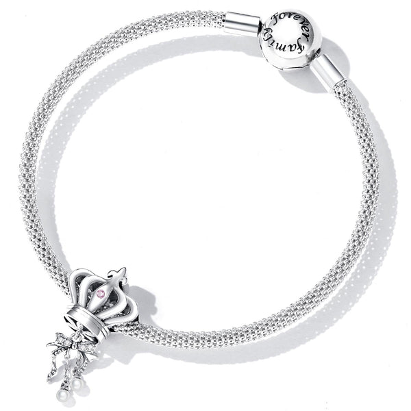 Crown Box Sterling Silver Zircon CZ Bead Charm Bracelet Necklace