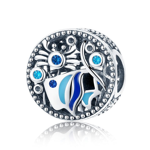 Fish Crab Underwater Sterling Silver CZ Bead Charm Pendant Bracelet Necklace