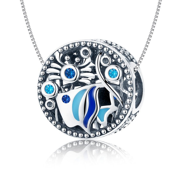 Fish Crab Underwater Sterling Silver CZ Bead Charm Pendant Bracelet Necklace
