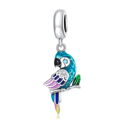 Parrot Enamel Sterling Silver Zircon CZ Bead Charm Bracelet Necklace Pendant
