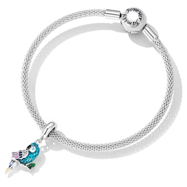 Parrot Enamel Sterling Silver Zircon CZ Bead Charm Bracelet Necklace Pendant